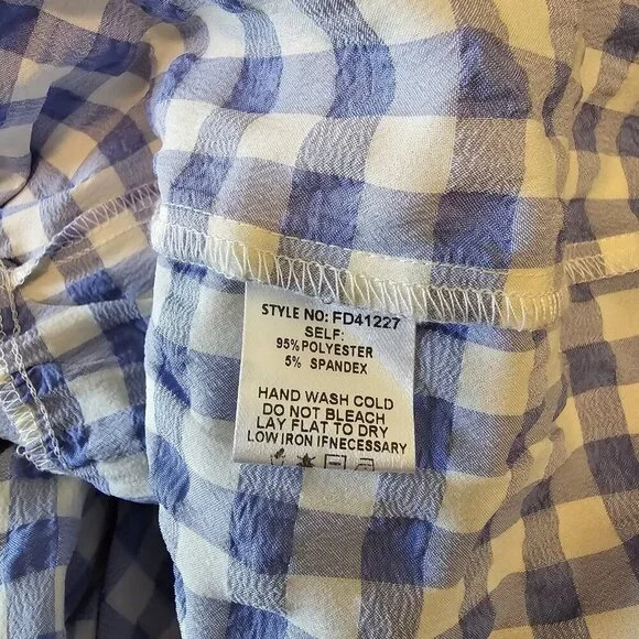 Calista Tiered Gingham Checked Midi Dress w/Pockets Blue Cottagecore Modest S - Picture 8 of 12